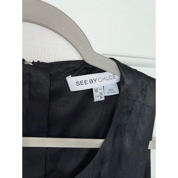 See by Chloe Satiny Fringe Black Mini Dress - size 2 - Picture 6 of 6